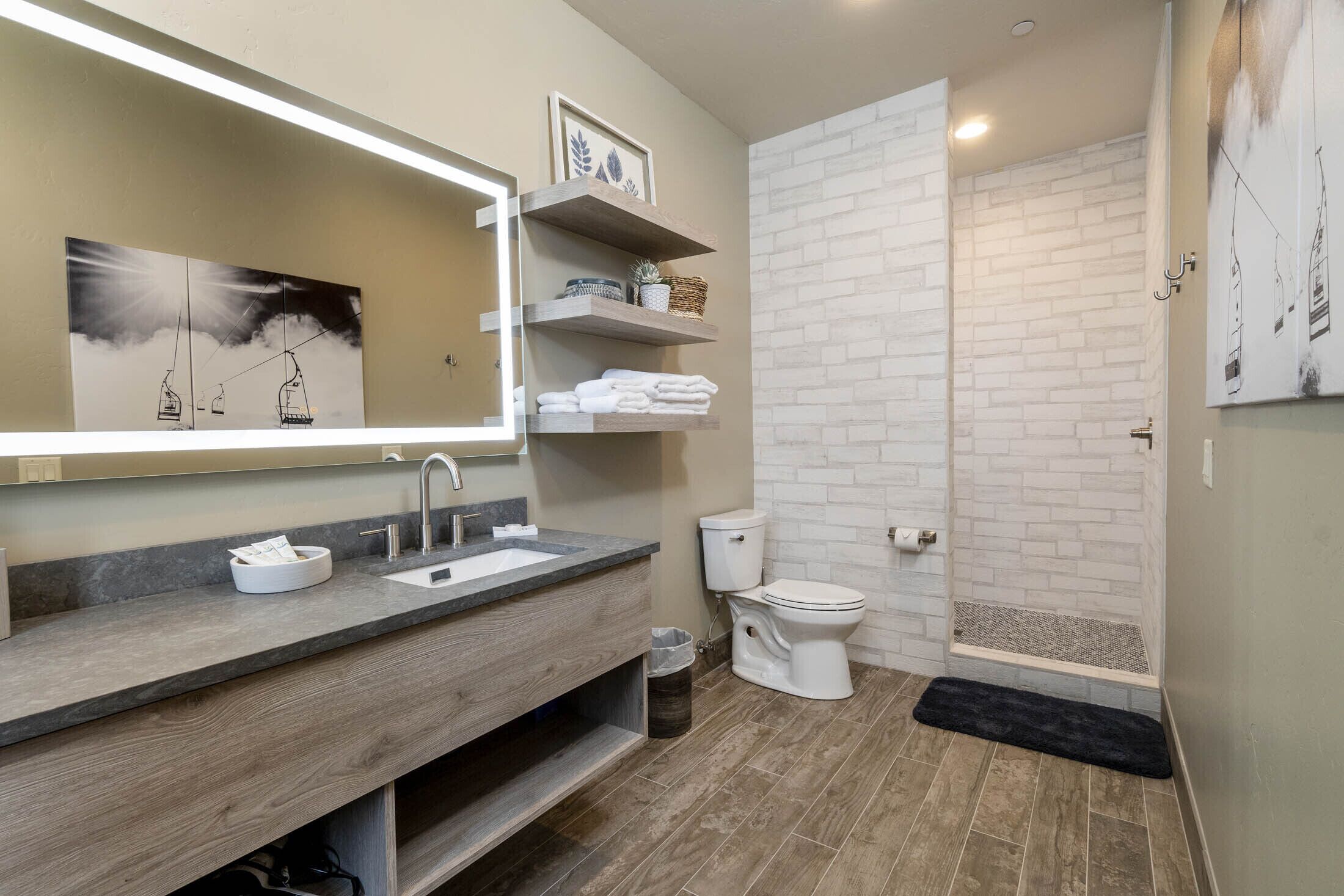 room | bathroom | hair dryer, towels, soap, shampoo