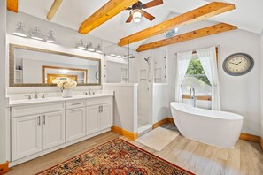 Bathtub, hair dryer, towels
