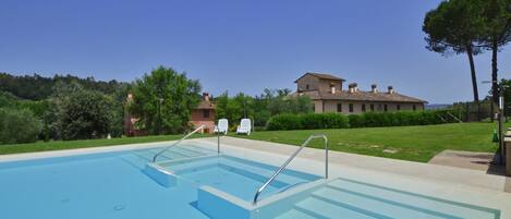 Seasonal outdoor pool, sun loungers