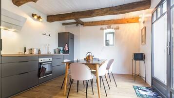 Fridge, microwave, oven, dishwasher