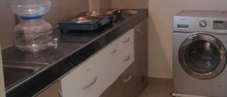 Fridge, dining tables