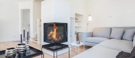 Televisión y chimenea