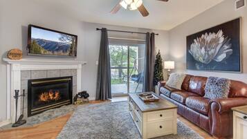 Condo (#204 - No Pets) | Living area | 40-inch flat-screen TV with digital channels, fireplace