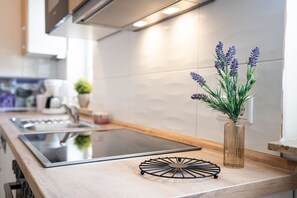 Kühlschrank, Mikrowelle, Herdplatte, Geschirrspüler