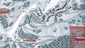 A ski resort map with marked accommodations, parking, and ski runs. - Cozy Ski-In/Ski-Out Apartment with Pool & Sauna, Sleeps 6 (Les Orres)