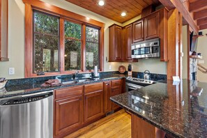 Fridge, microwave, oven, stovetop - Hully Gully | Luxury Cabin with Hot Tub, Year-round Views & Access to Lake James! (Nebo)