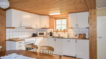 Kaffe- och tebryggare, kylskåp, mikrovågsugn och spishäll
