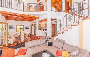 TV, fireplace, table football