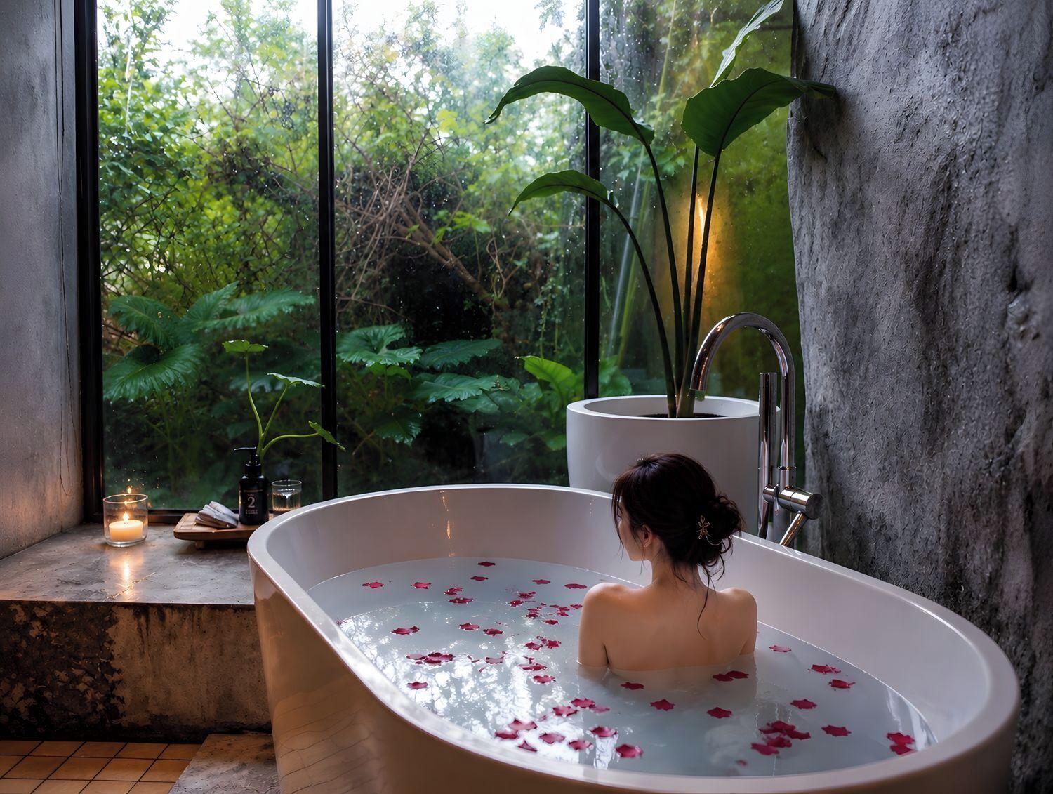 Elite Cabin | Bathroom | Separate tub and shower, rainfall showerhead, free toiletries