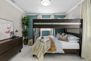 3 bedrooms, desk, iron/ironing board, travel cot