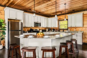 Full-sized fridge, microwave, oven, stovetop