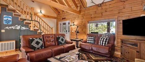 Smart TV, fireplace, video games, foosball