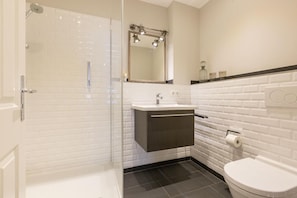Douche, séchoir à cheveux, serviettes fournies