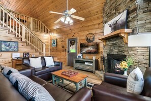 Smart TV, fireplace, DVD player, foosball