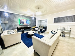 Flat-screen TV, video game console, Netflix, streaming services
