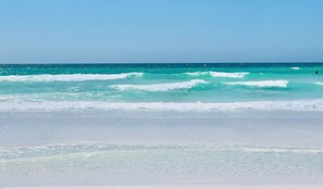 On the beach, sun loungers