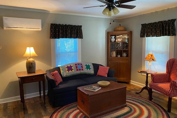 Smart TV, fireplace, books, offices