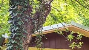 A yellow building with a wooden balcony and a tree in front. - Perfect Place for 2 or 3 (Petrich)