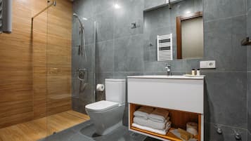 Shower, free toiletries, hair dryer, bathrobes