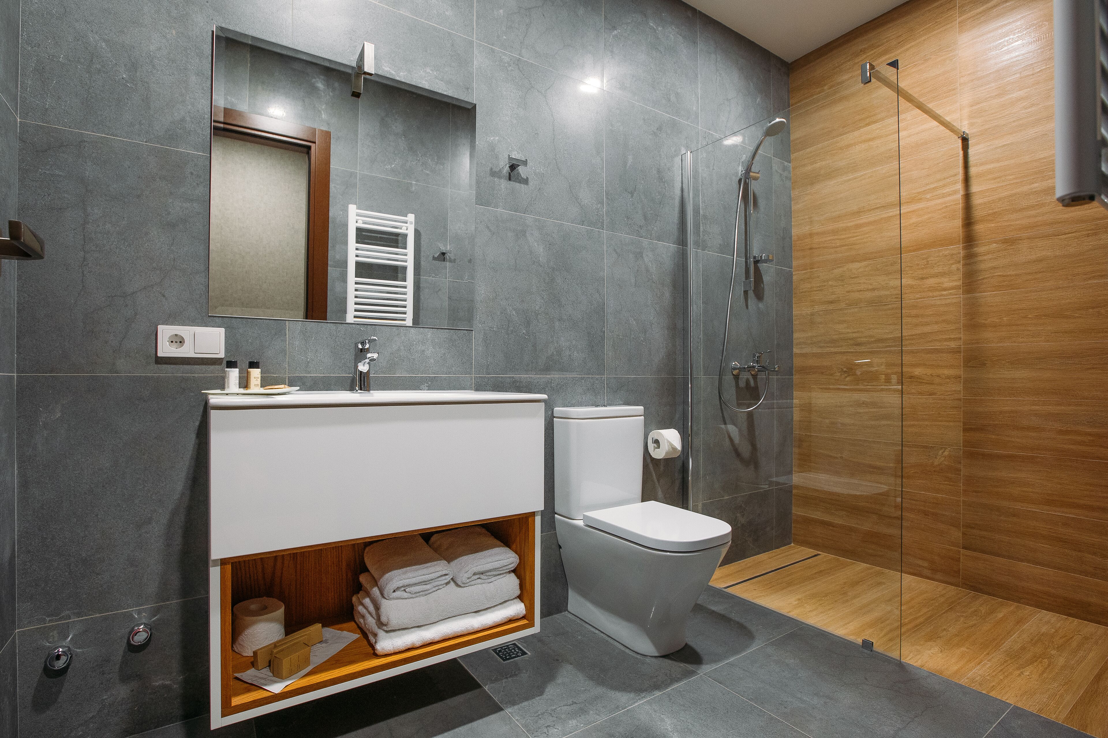 shower, free toiletries, hair dryer, bathrobes