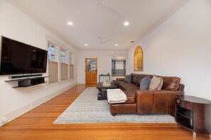 Smart TV, books, music library, stereo