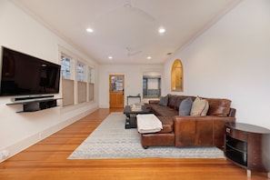 Smart TV, books, music library, stereo