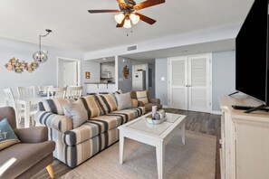 TV, stereo - Condo w/ocean & salt marsh view balcony, steps to the beach w/fitness center, indoor & outdoor pools (North Myrtle Beach)