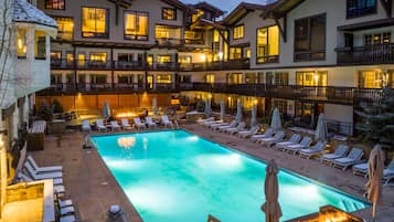 Outdoor pool, pool umbrellas, pool loungers