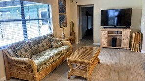 Smart TV, foosball, books, stereo