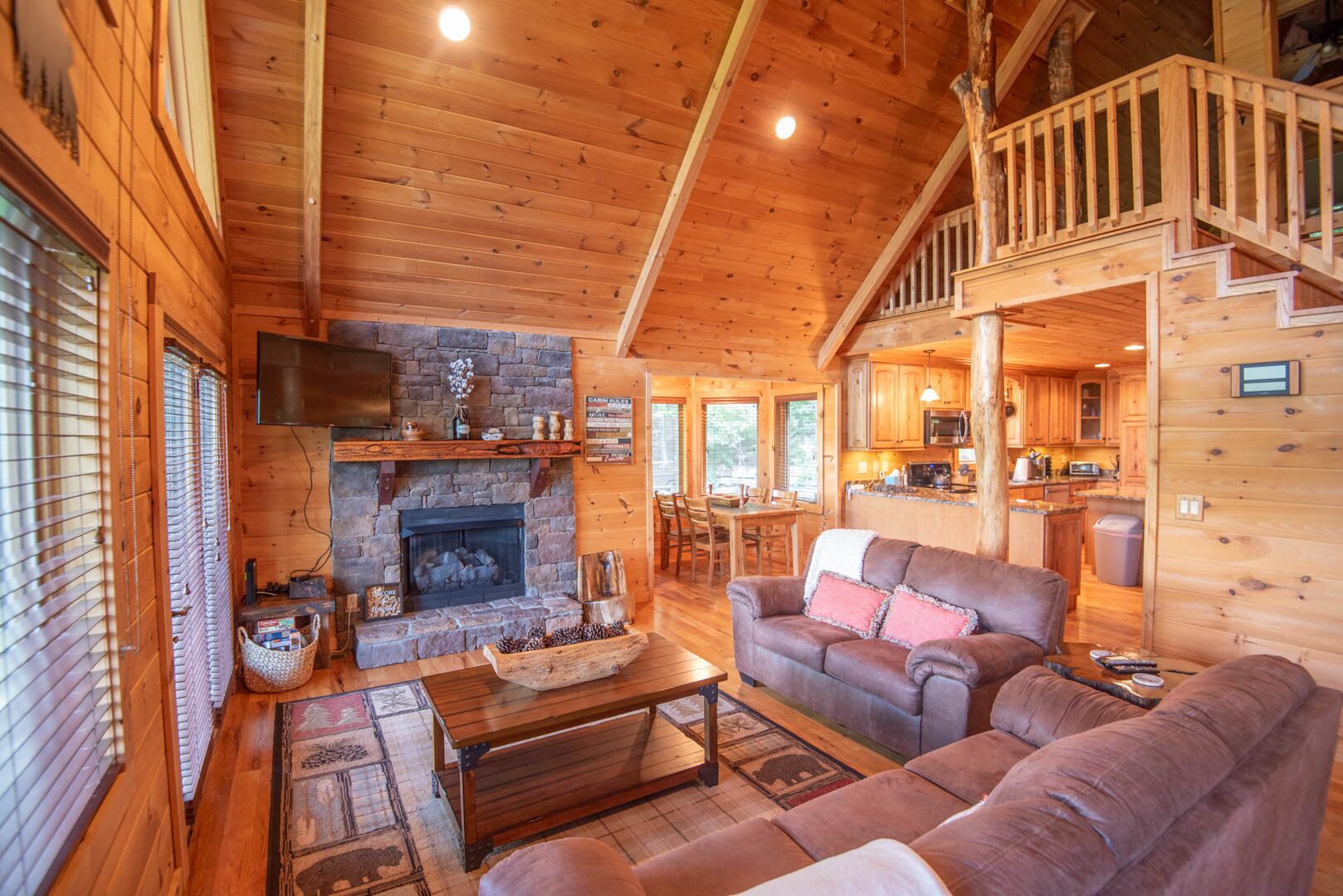 Televisie, een open haard, een tafeltennistafel en boeken