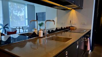 Fridge, microwave, oven, dishwasher