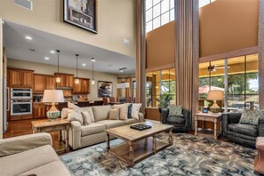 Smart TV, fireplace, DVD player, ping pong