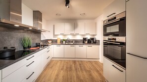 Fridge, microwave, oven, dishwasher