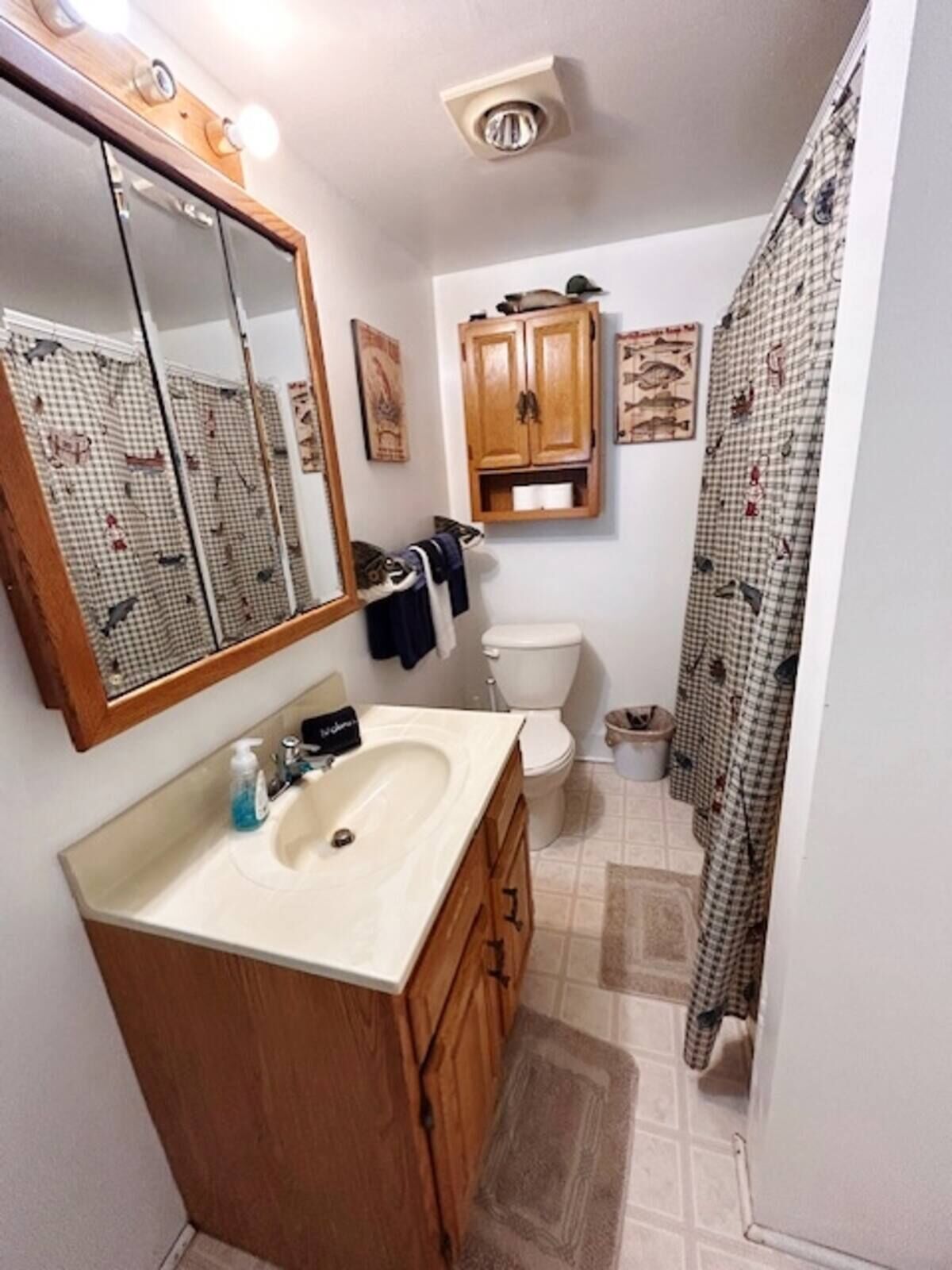 Combined shower/tub, towels, soap, toilet paper