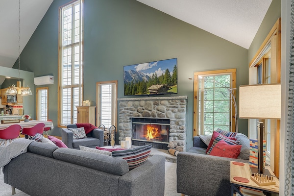 Great Room - Wood burning fireplace (wood provided), 65 inch smart TV with cable