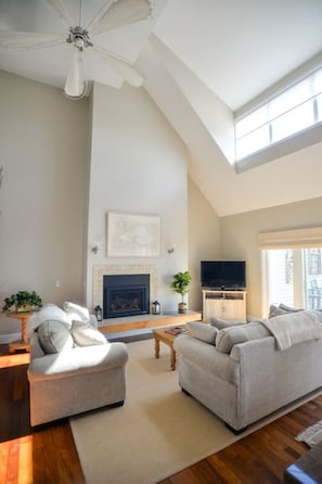 Smart TV, fireplace, DVD player, video library