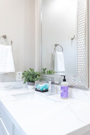 Combined shower/tub, hair dryer