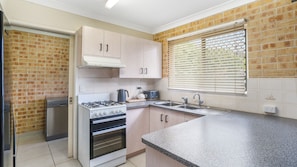 Fridge, microwave, oven, dishwasher