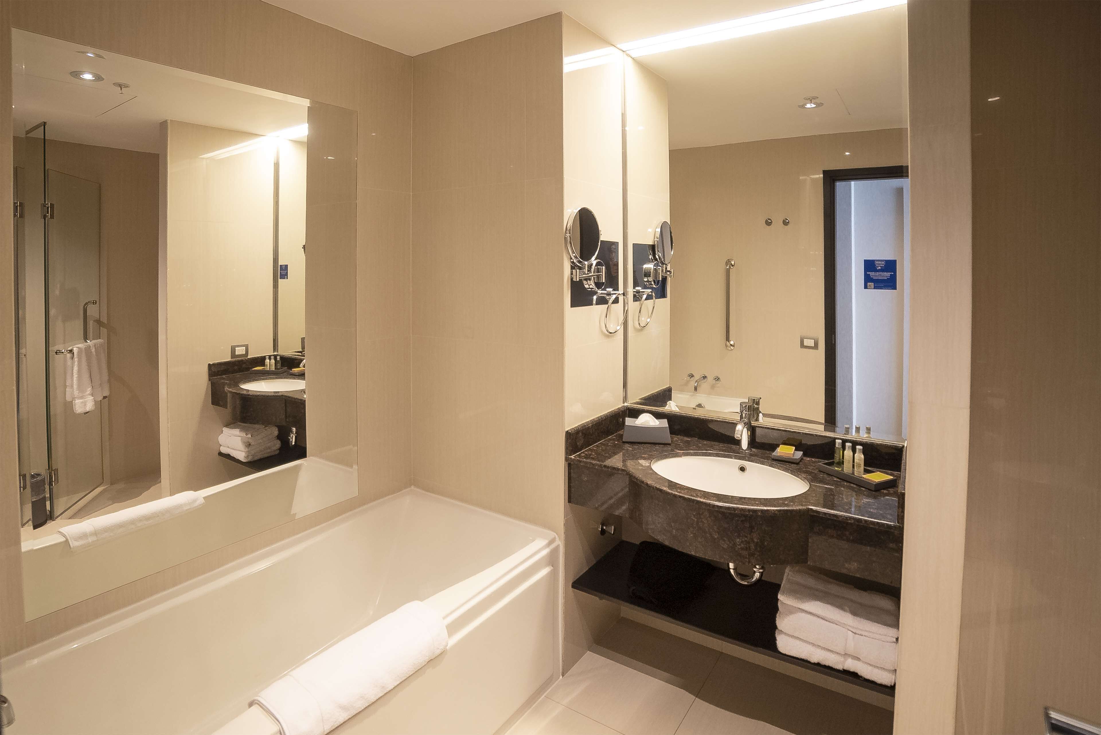 hair dryer, slippers, towels, soap