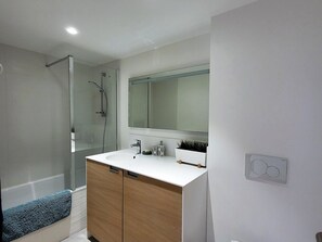 Hair dryer, bathrobes, towels