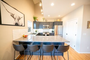 Fridge, microwave, oven, stovetop - Modern Home | Private Hot Tub | Walk to Beaver Creek Shuttle | EV Charging (Edwards)
