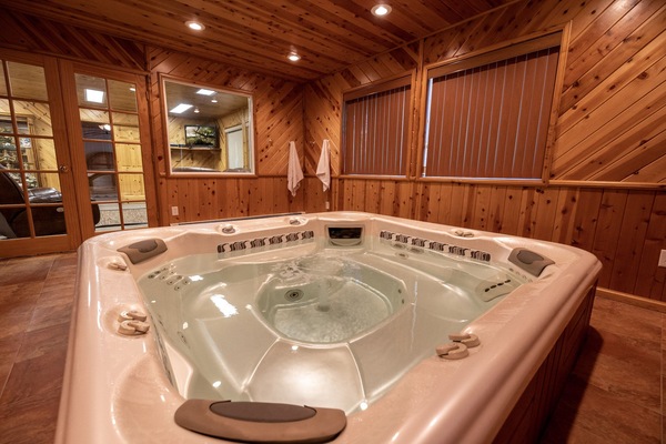 Indoor hot tub movie night