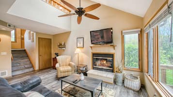 TV, fireplace