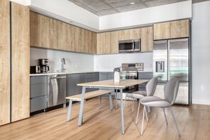 Fridge, microwave, oven, dishwasher