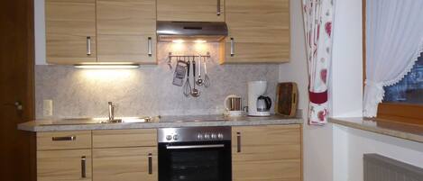 Fridge, oven, stovetop, coffee/tea maker