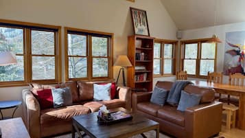 Télévision, cheminée, espaces bureaux