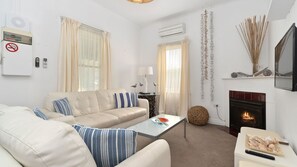 Smart TV, fireplace, DVD player