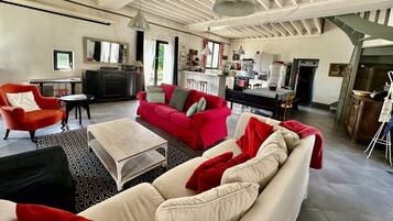 TV connectée, cheminée, jeux vidéo, livres