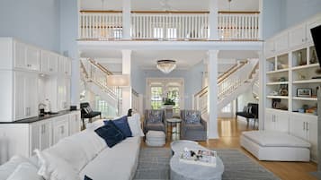 Smart TV, fireplace, video games, DVD player