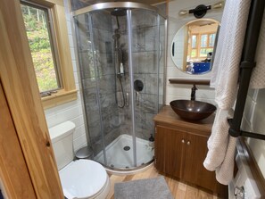 Shower, bidet, towels, soap